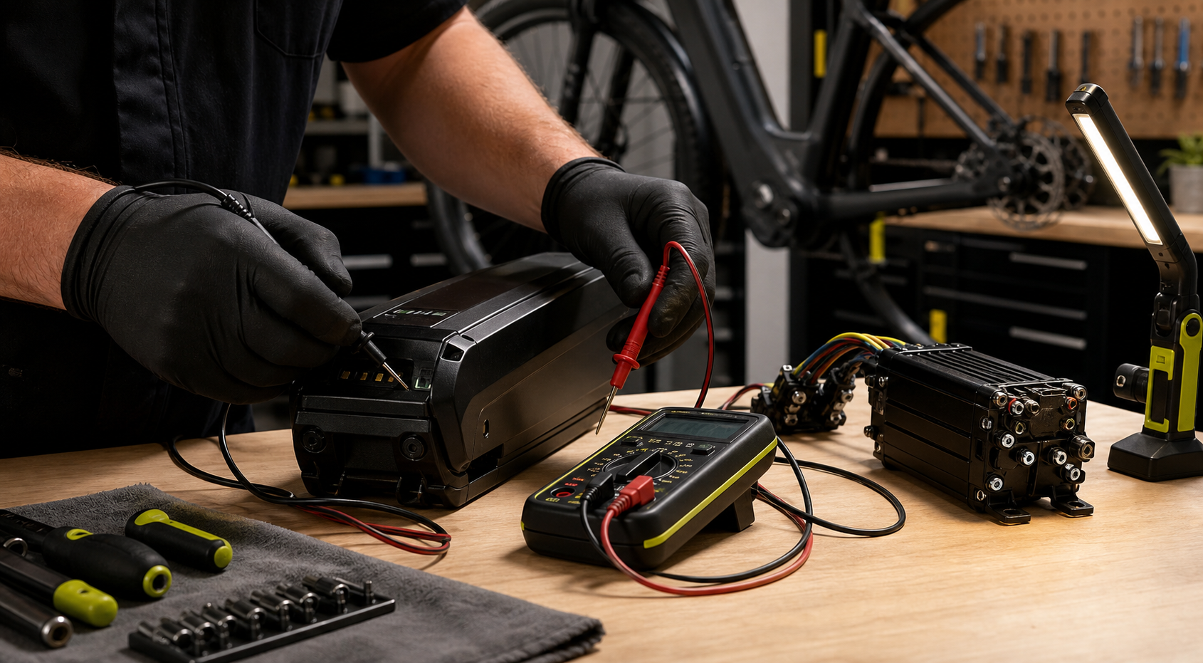 Professional electrical diagnostics on an e-bike battery